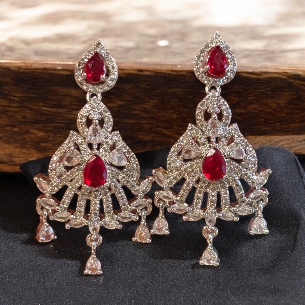 Elegant Silver and Red Dangle Earrings